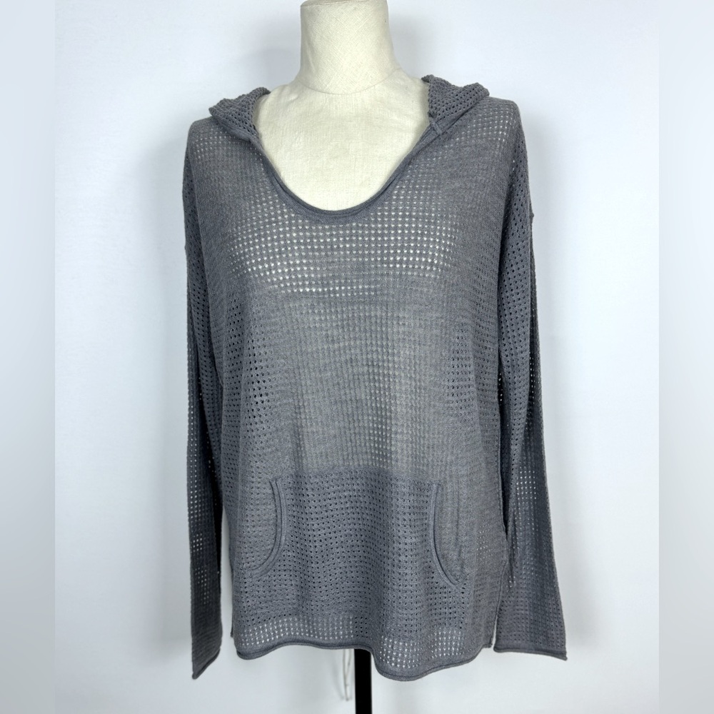 Pure + Good 
Long Sleeve Knit Kangaroo Pocket Scoop Neck Hooded Pullover Sweater